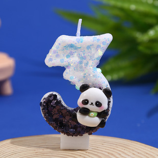Cartoon Panda Digital Candle Children's Baby One Year Old Pink Purple Cute Cartoon Creative Birthday Cake Decoration