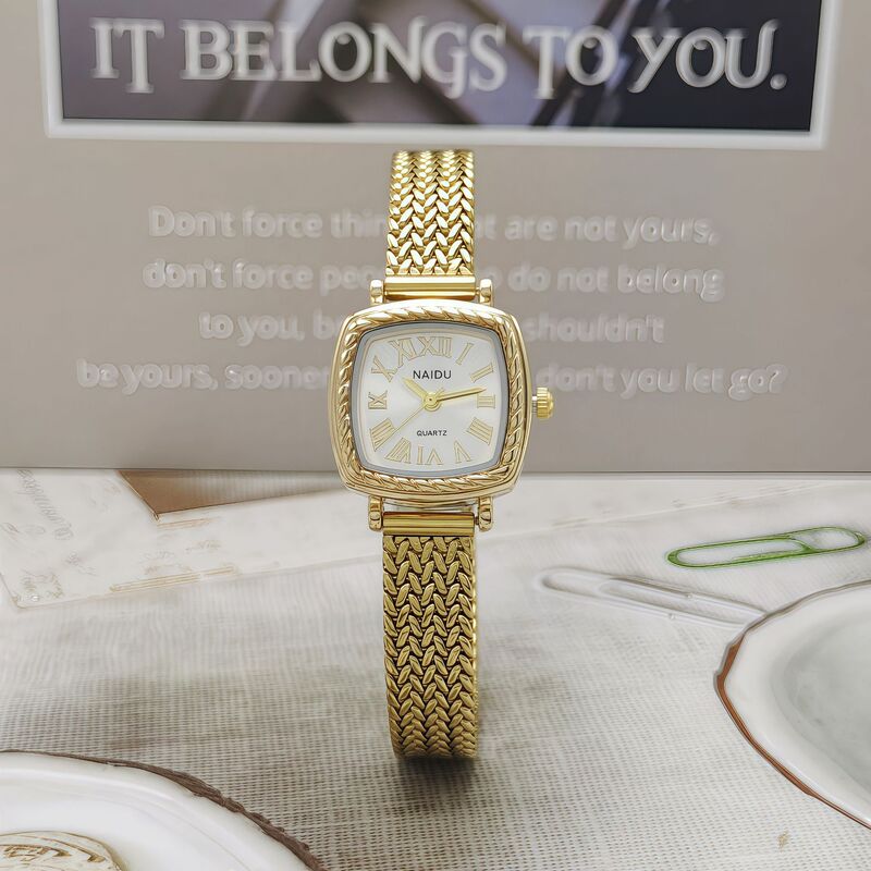 Cross-Border Naidu New Women's Watch with Square Dial, Wheat Ear Mesh Strap, Niche Fashion Student Women's Watch, Popular Wholesale Cross-Border Naidu New Women's Watch with Square Dial, Wheat Ear Mesh Strap, Niche Fashion Student Women's Watch, Popular Wholesale