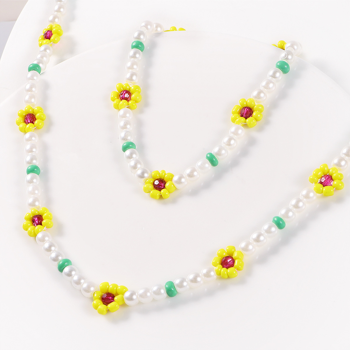 2022 New Bohemian Style Handmade Weave Pearl Bead Crystal Necklace Bracelet Set