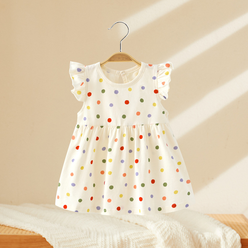 Girls' Dress, Children's Princess Dress, Stylish Baby Dress, Summer Dress, Pure Cotton Flying Sleeve Floral Dress, Summer Thin Dress for Women