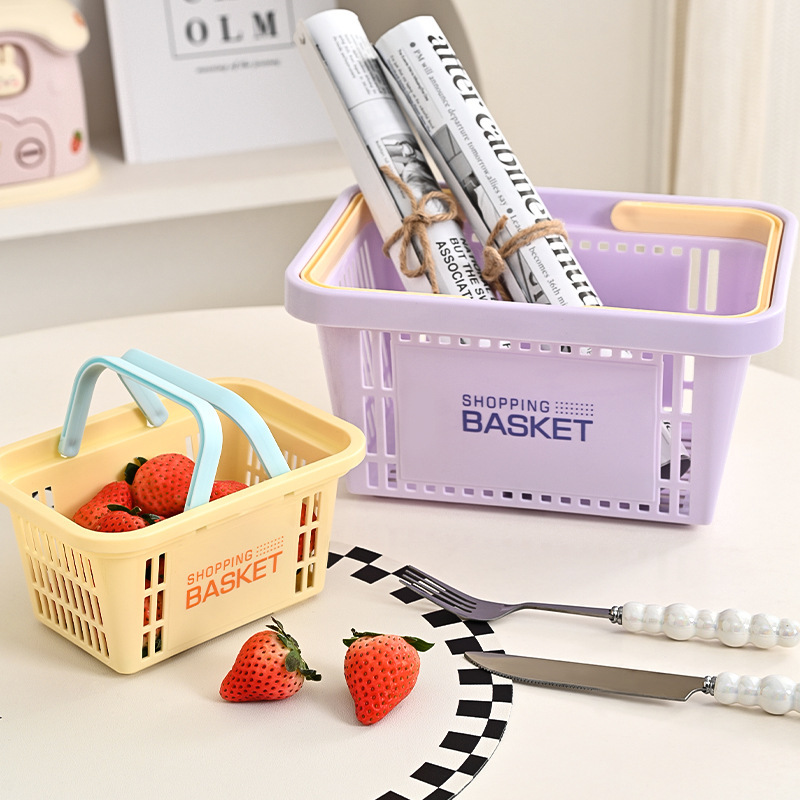 Cream Desktop Storage Hand Basket Miscellaneous Storage Basket Macaron Color Student Dormitory Snack Storage Wash Basket