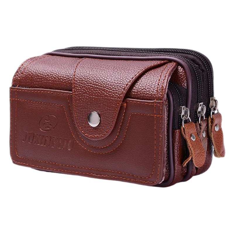 New Men's Waist Bag with Belt, Business-Style Horizontal Phone Bag, Pu Leather, Waterproof and Multi-Functional Waist Bag for Middle-Aged and Elderly People