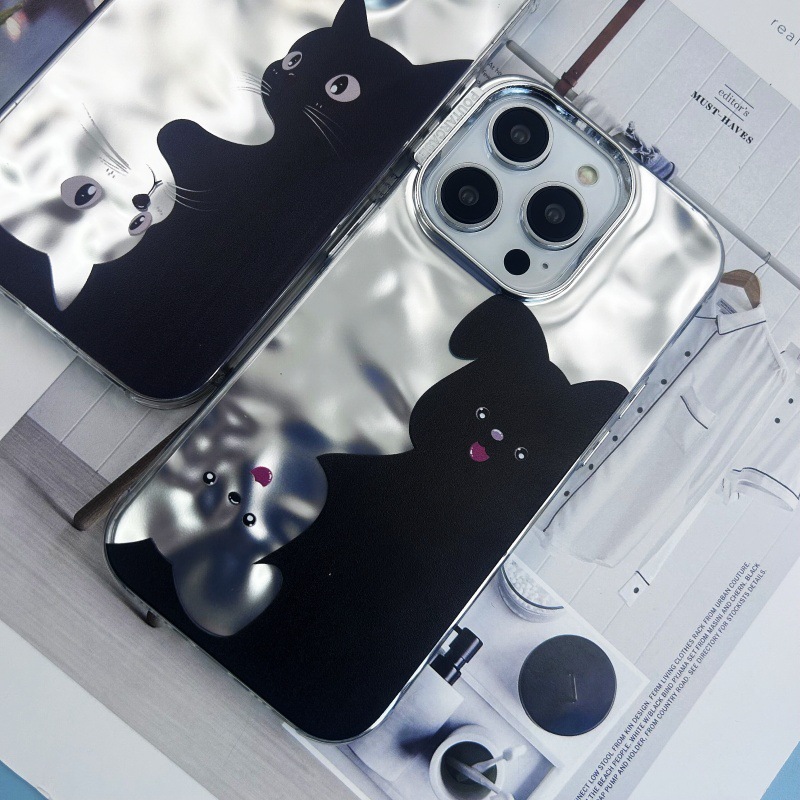 Nicho gato blanco y negro iPhone13 electrochapado agua ondulación 14 caja del teléfono Promax 12 para Apple 15 pareja