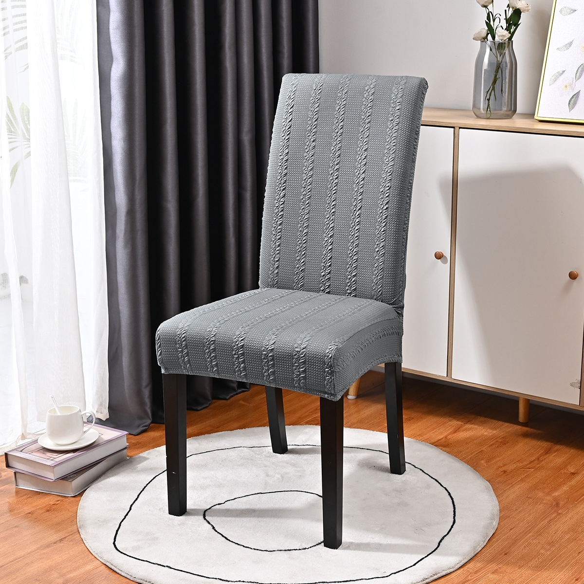 Transfronterizos sólidos elásticos jacquard silla de lino simple de alta espalda casera hotel restaurante silla cubierta al por mayor spot