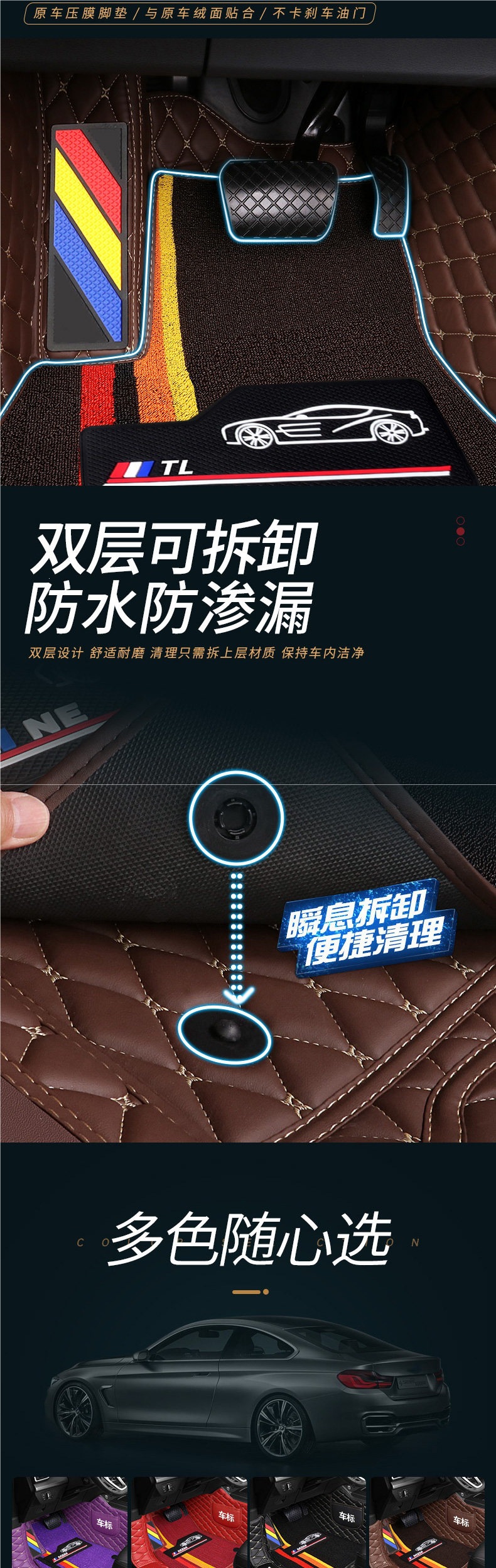 Specialized car floor mats, full coverage, new and old model car mats, driver's side carpet, silk loop foot mats, floor mats