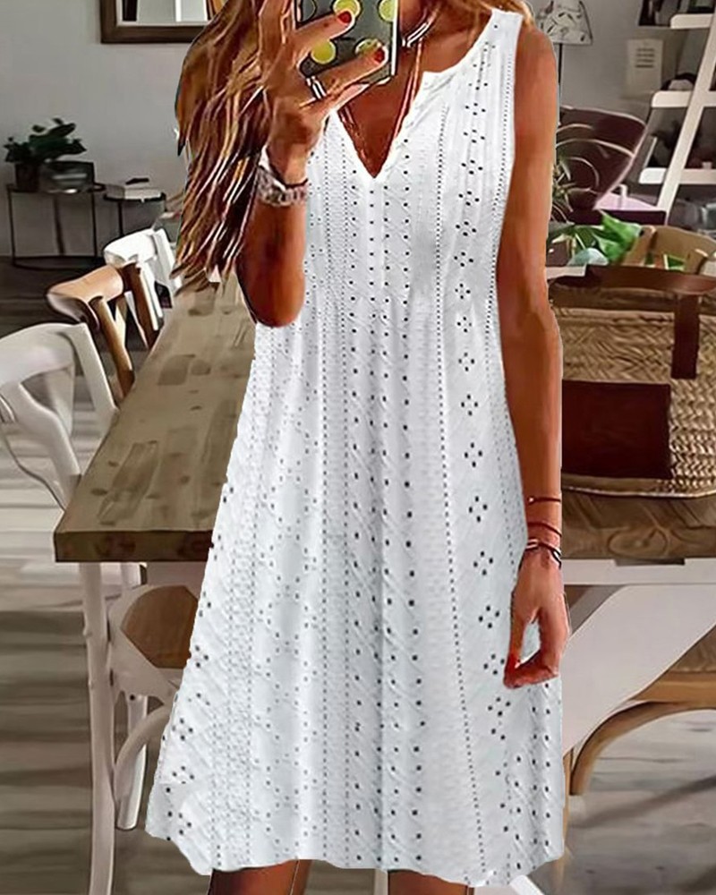 Women Loose V-Neck Summer Dress White