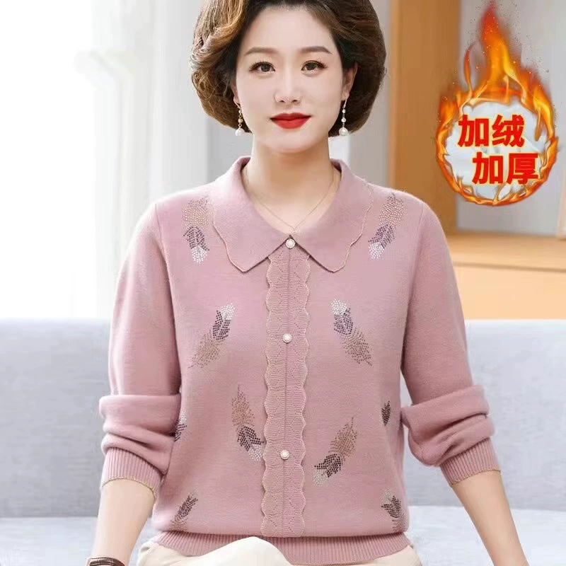 Мама с бархатным свитером для пожилых людей толстая зимняя нижняя рубашка женская теплая куртка
