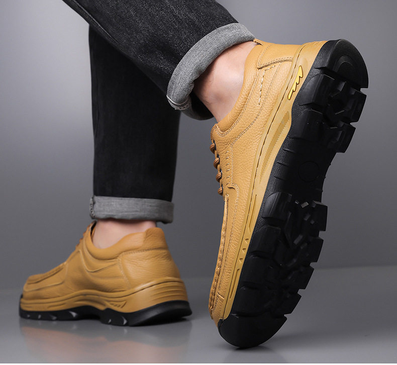 Giày da nam da bò thật mũi tròn đế dày đa năng thoáng khí — q6303 kaki, q6303 màu nâu, q6303 đen chi tiết 22