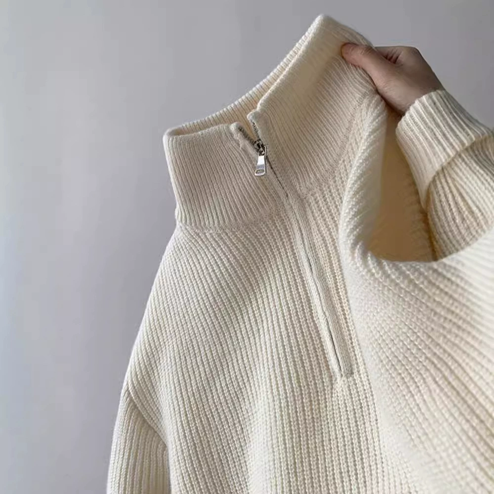 Полузастежка-молния с высоким воротником свитер мужской осенний cityboy японский ленивый топ дикий трикотаж пары