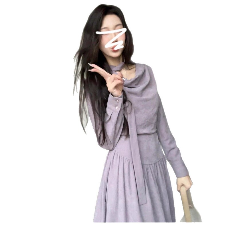 韩系绿色气质长袖连衣裙子女秋季2025新款简单大方高级感温柔长裙|undefined
