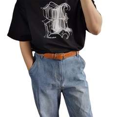 新款自用皮帶日系復古百搭簡約個性腰帶韓版方形ins牛皮皮帶男女