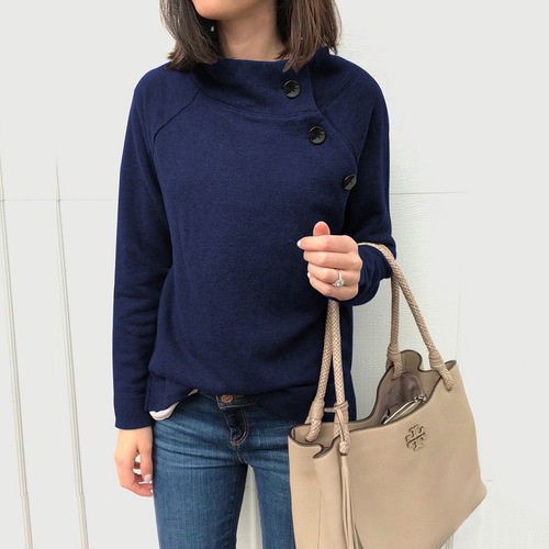 3-Color Bestselling Fashion Round Neck Button-down Long-sleeved Women's Top Sweatshirt