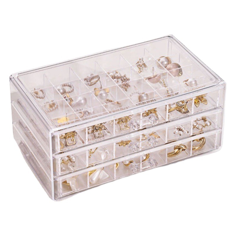 Joyería transparente caja de almacenamiento cajón anillo pendientes collar hogar gran capacidad acrílico joyería organizador caja