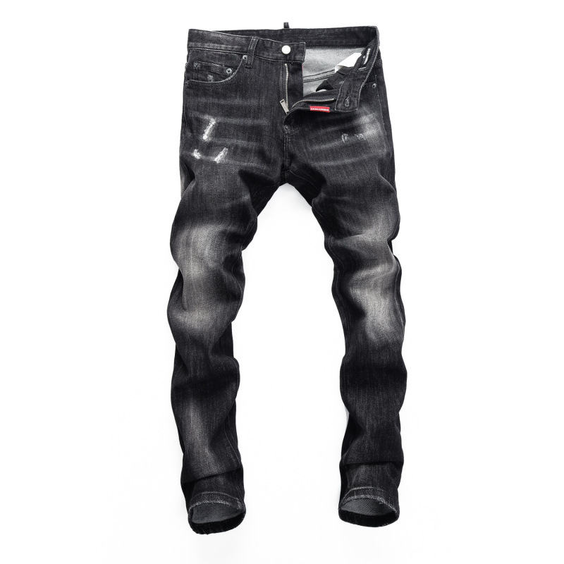 2023 spring and autumn ripped stretch washed college student skinny nightclub fashion printed D2 Jeans men's pants