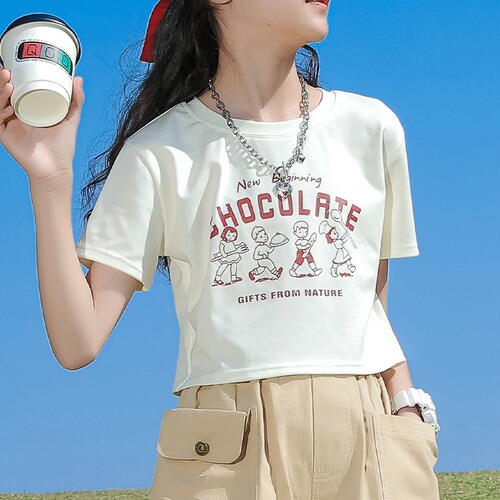 Girls' Short Sleeve Short-Sleeve Summer Printed Korean Style Fashion Children's Half-Sleeve T-Shirt for Girls T