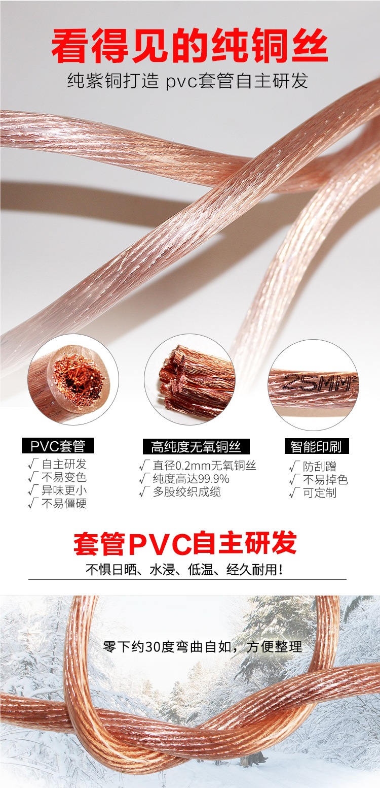 Qande Car Battery Cable Jumper Cable Alligator Clip Battery Connection Cable Grounding Jumper Cable