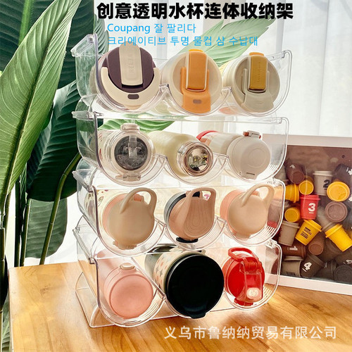 Wholesale Transparent Water Cup Storage Rack PET High-Transparency Desktop Organizer Insulated Cup Red Wine Stand