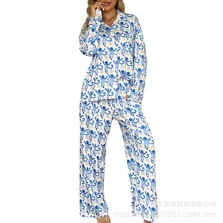3D数码印花长袖长裤宽松套装女睡衣家居服可外穿秋冬女士休闲套装