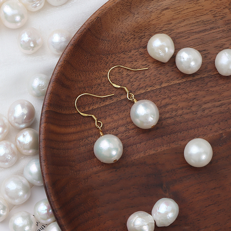 11mm淡水珍珠耳環天然巴洛克愛迪生純銀鍍金耳鈎經典高級感