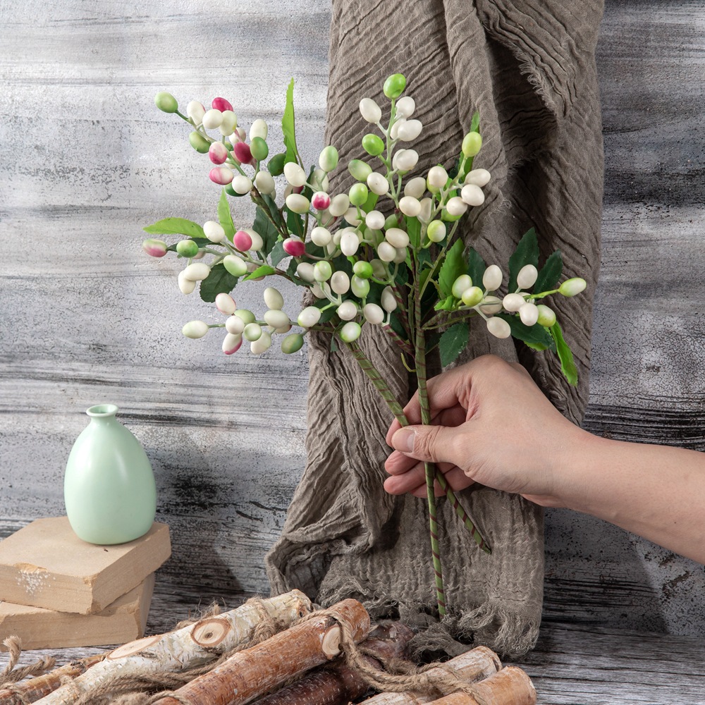 聖誕橄欖果豆枝漿果廠家仿真花家庭裝飾花牆植物牆假花MW30333
