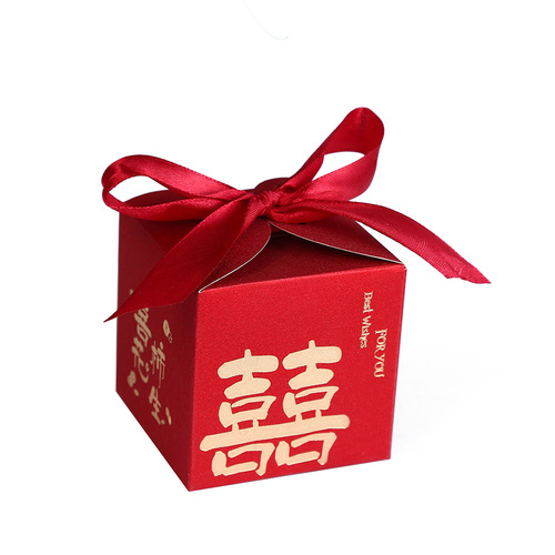New Style Chinese Wedding Candy Box Creative Candy Gift Gift Box with Bow Red Festive Packaging Box
