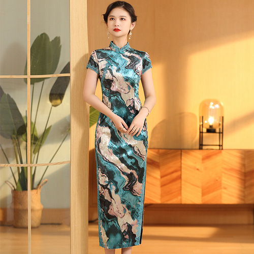 Chinese dresses oriental retro Qipao Cheongsam for women morality short sleeve cheongsam traditional qipao dress women clothing