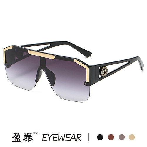 One-piece mirror sunglasses with King Lion design, European and American sports style, trendy hollow sunglasses