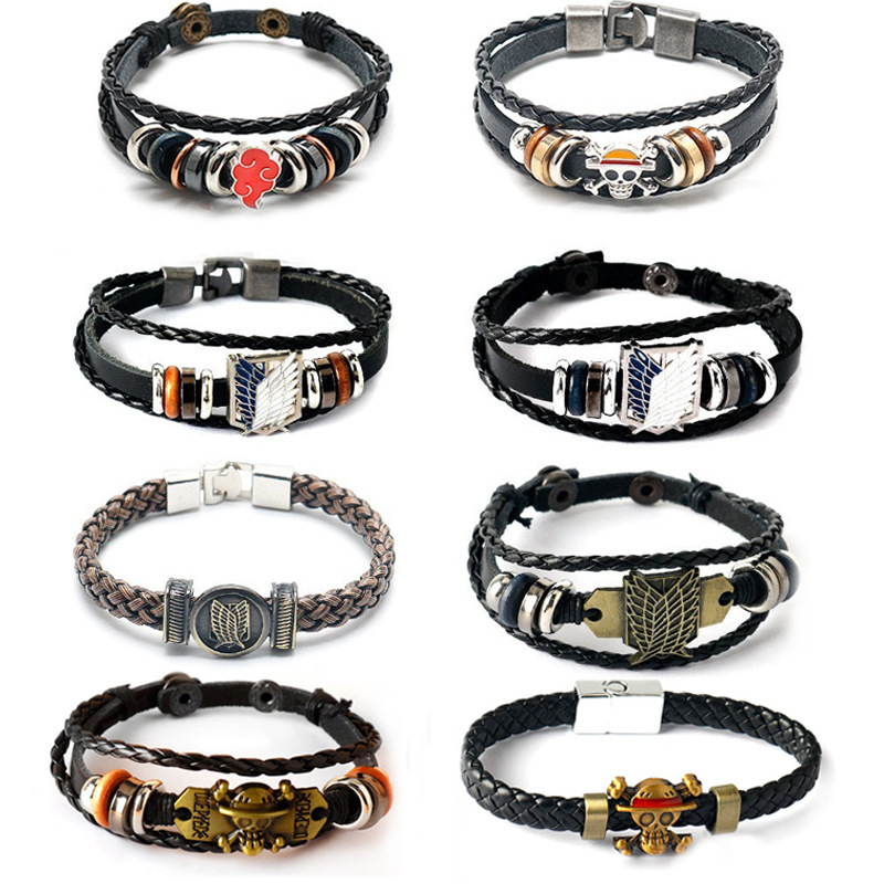 Cross Border Animation Surrounding Naruto One Piece Attack Giant PU Braided Rope Bracelet Men's Fashion Bracelet