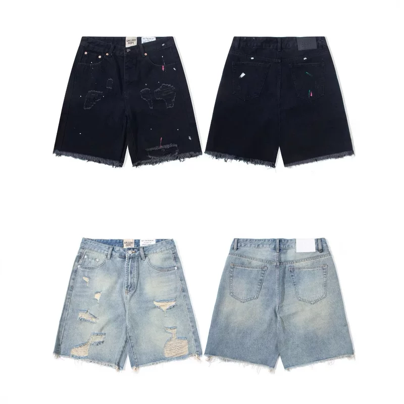 Галерея Dept раскрашенные чернила дырявые джинсы шорты washed retro high street casual pants для мужчин и женщин