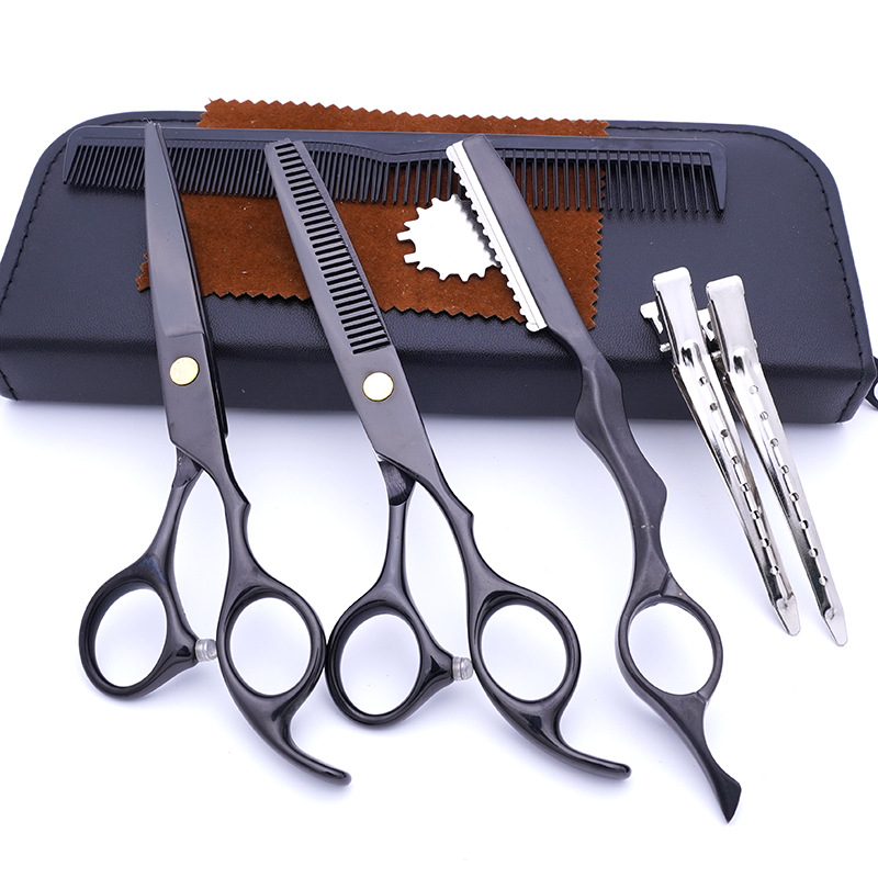 Tijeras de peluquería de acero inoxidable de 6 pulgadas, juego de cuchillos para cortar el cabello de colores, tijeras de adelgazamiento, tijeras profesionales para peluquería