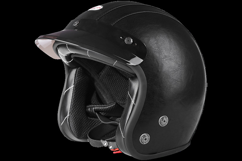 Casco retro forro de cuero motocicleta casco completo mentón extraíble vespa locomotora hombres y mujeres peso ligero pequeña carcasa