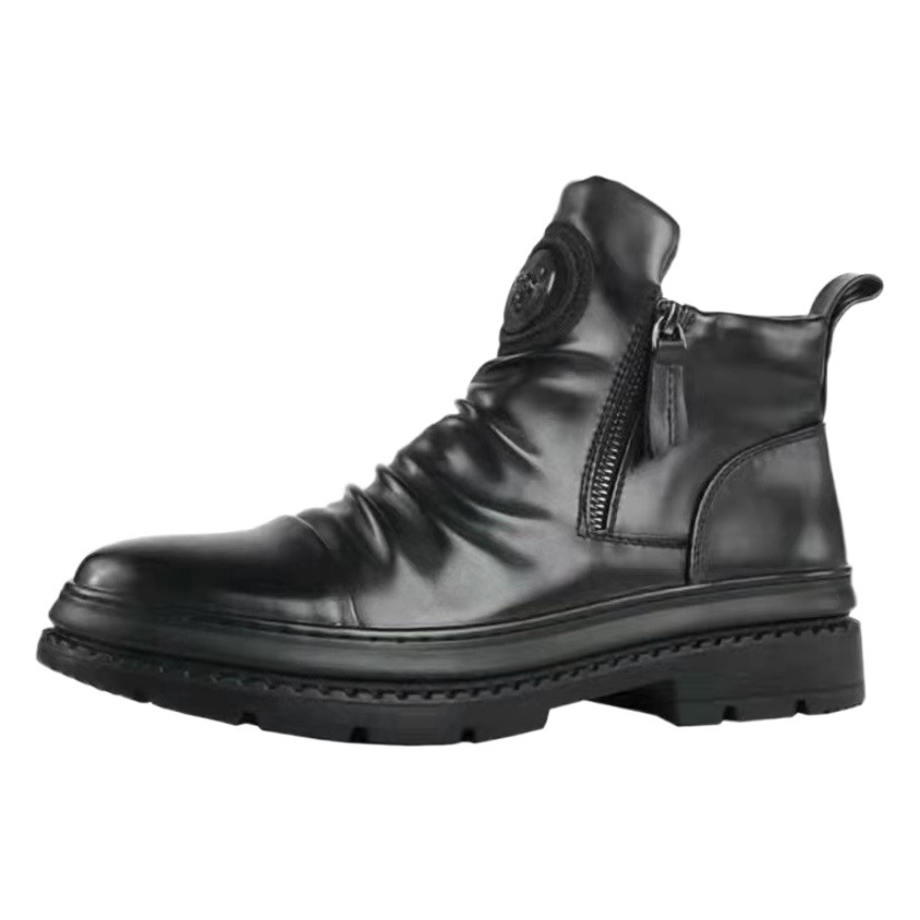 2025 Autumn New High-Top Men's Shoes European Style Men's Boots Versatile Zipper Shoes Korean Style Martin Boots Men's Casual Shoes