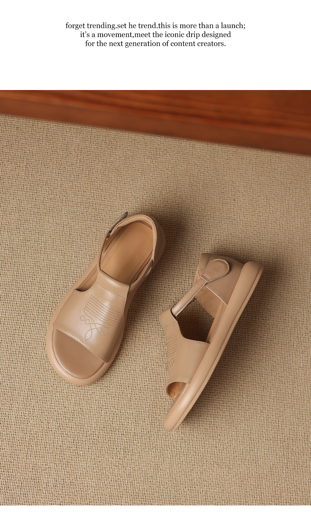 Sandal nữ đế dày hở mũi da bò thêu hoa — màu trắng ngà chi tiết 19