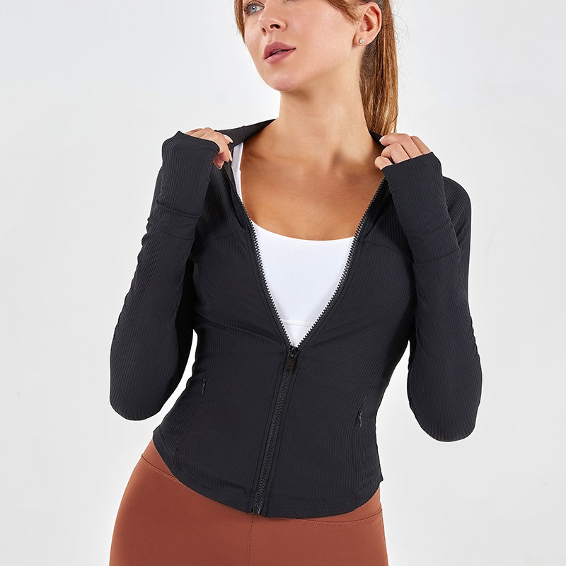 Lulu mismo estilo collar SLIM-Fit ropa de yoga mujeres creora Xiaoxing alto elástico suave hilo cremallera bolsillo ropa de entrenamiento