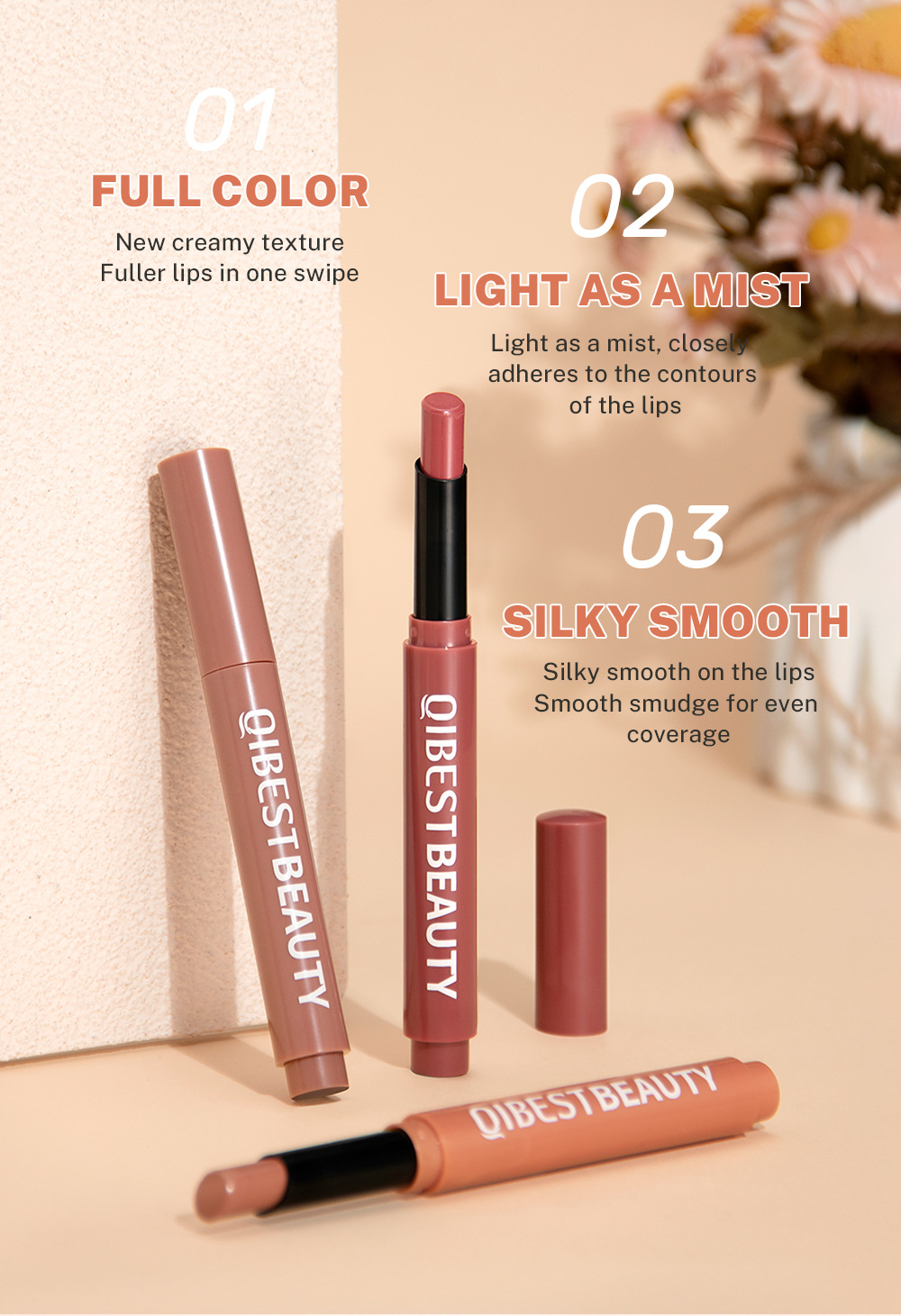QIBEST Cross-border Smooth matte Lipstick is light, does not dry out and does not fade easily. It is a lipstick pen and makeup product in stock undefined