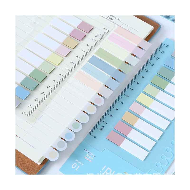En stock Morandi color nota pegatinas transparente PET índice pegatinas regla marcador impresión N veces pegatinas al por mayor