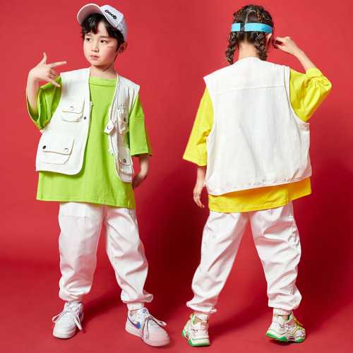 Children's streetwear dance clothes for boys, popping performance children's clothing pure cotton hip-hop vest set, girls' jazz dance clothing