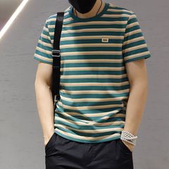 メンズ半袖ストライプtシャツシャツ丸首半袖カジュアル半袖青年修身ファッション春夏韓国版