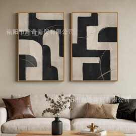 极简黑米色帆布抽象壁画海报跨境几何图片客厅装饰画卧室帆布挂画