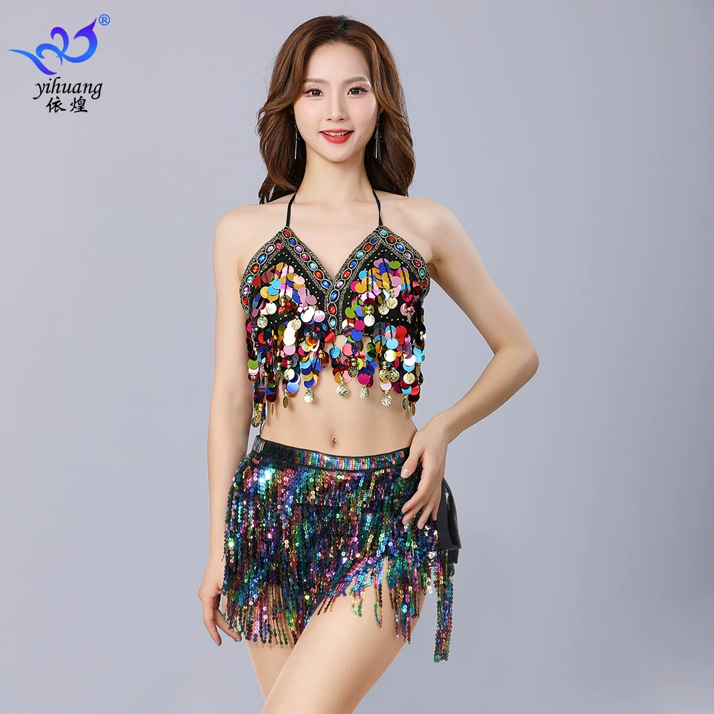 Танцевальная юбка с кисточками и блестками, одежда для бальных выступлений, одежда для фестивалей, одежда для танца живота, одежда для джазовых танцев