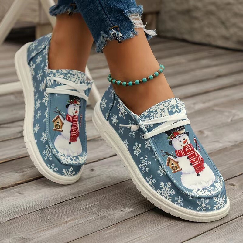 Cross-border European and American Christmas Snowman Elf Casual Shoes Lightweight Foreign Trade plus size Shallow Mouth Women's Shoes New Foreign Trade Style