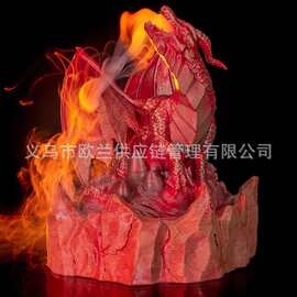 跨境喷火红龙造型氛围摆件 奇幻熔岩风发光冒烟装饰158