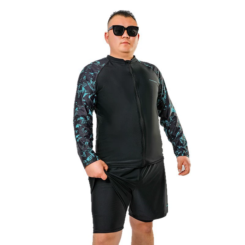 Split long-sleeve, men's big swimwear, sun protection