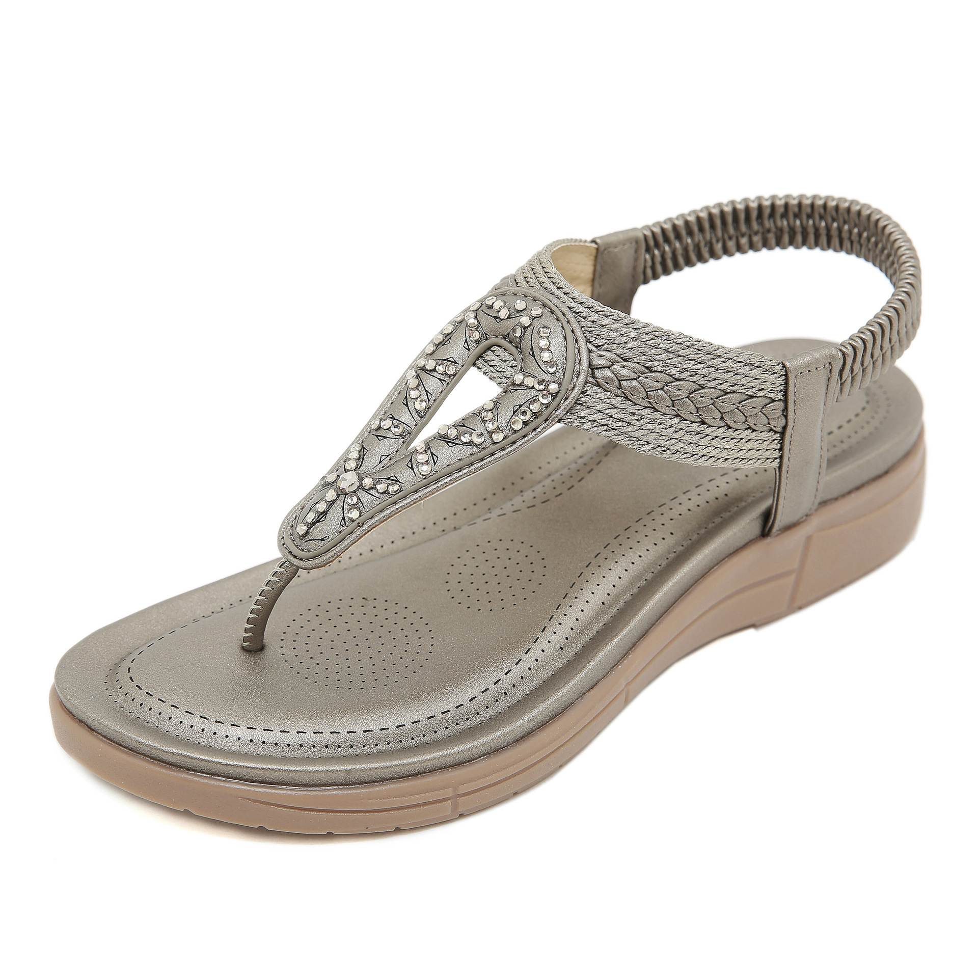 5012-2 2025 nuevas sandalias amazonas bohémias diamante cómodas vacaciones en el mar zapatos planos grandes