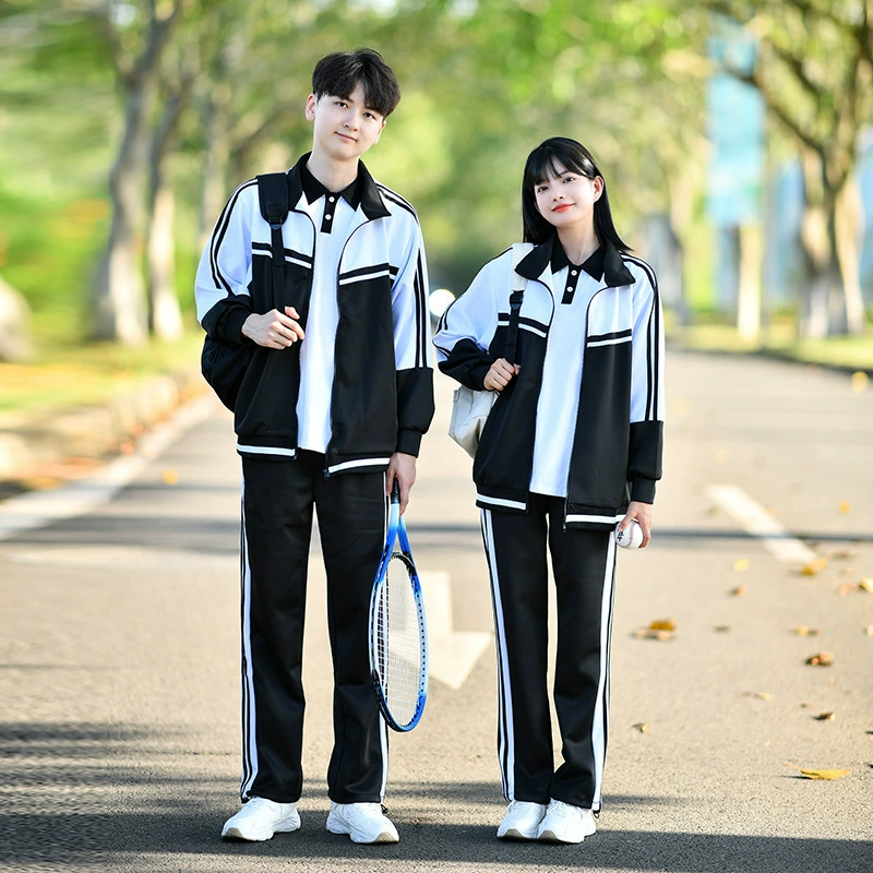 Униформа для средней школы, комплект из трех предметов, осенний комплект в консервативном стиле, черно-белая куртка, комплект спортивной формы для учащихся начальной школы средней школы