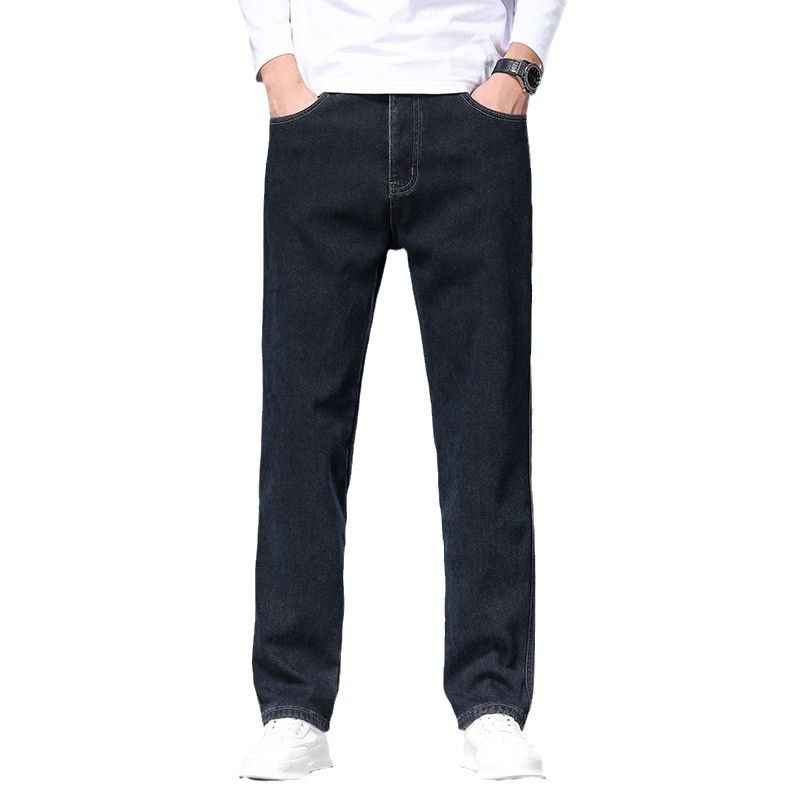 신탕 벨벳 두꺼워진 남성용 청바지 2024 가을 겨울 느슨한 직선 탄성 다용도 따뜻하고 편안한 바지 남성
