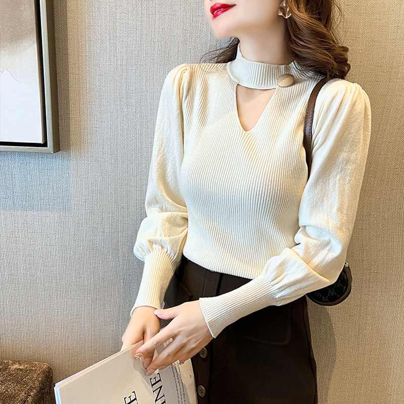 Solid color colored knitted autumn sexy sweater