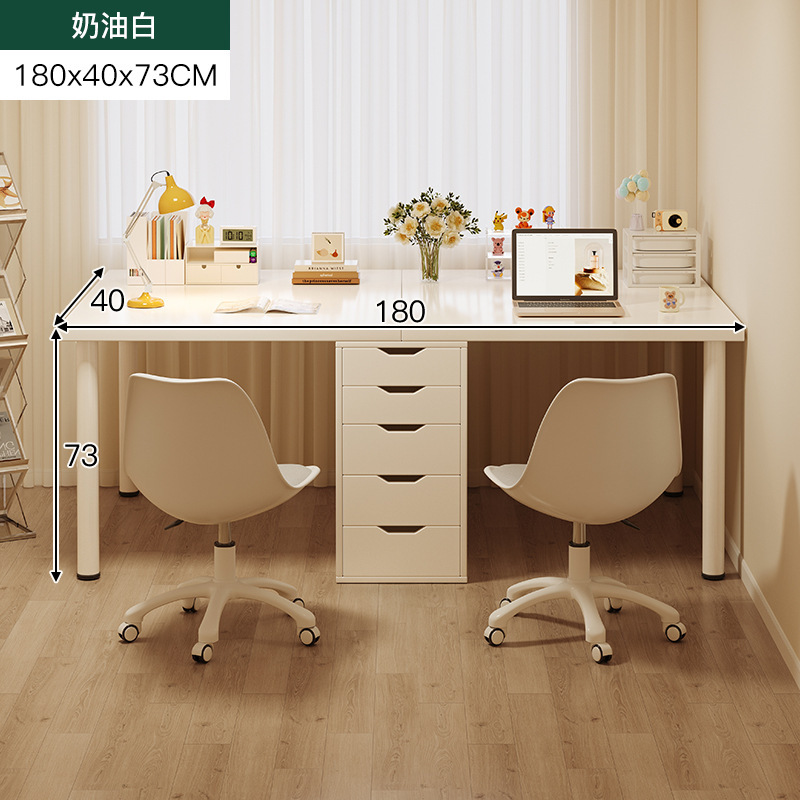 [3종세트-더블테이블+서랍장+더블의자] 크림화이트 180*40cm