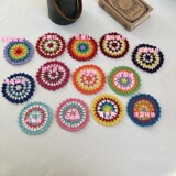 Красочная праздничная подставка для цветов ручной работы, связанная крючком, около 11 см, круглая в американском деревенском стиле, в стиле бабушки, с узором «Ловец снов».