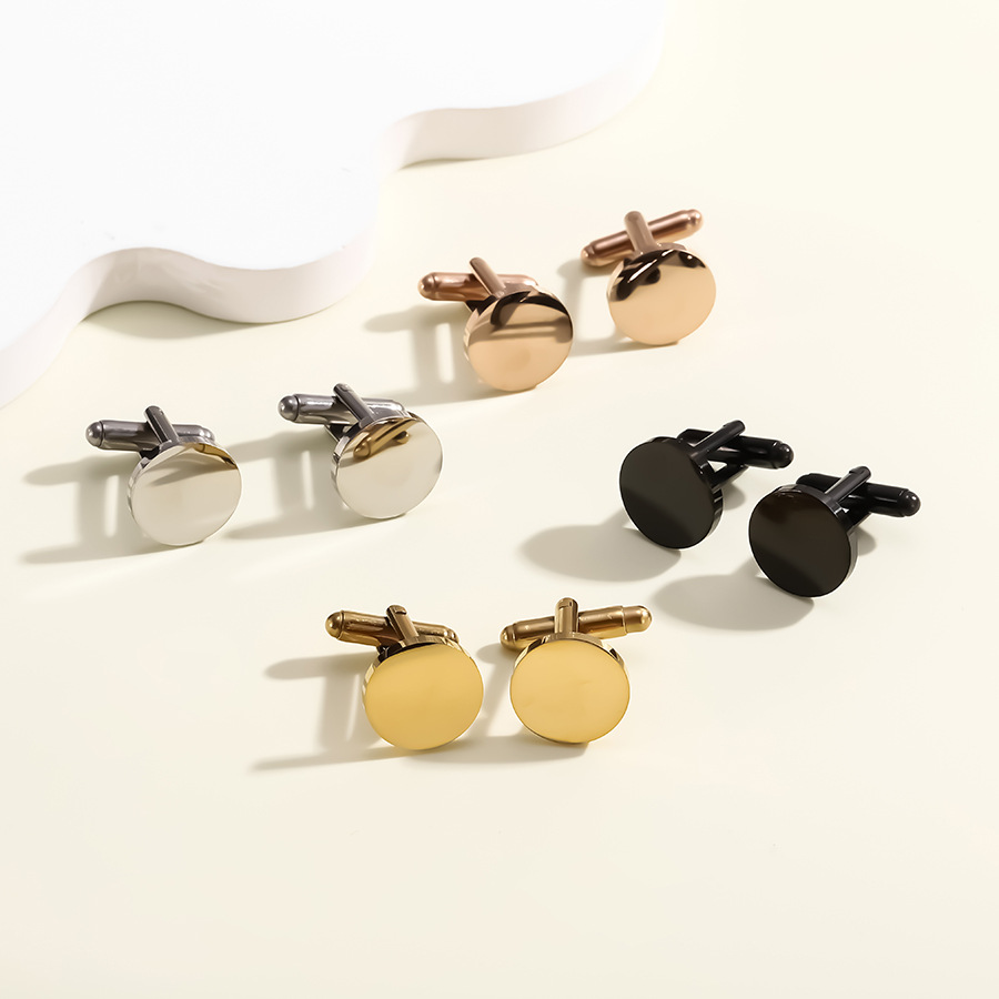 nowe okrągłe spinki do mankietów ze stali nierdzewnej polerowanej na lustro, spinka do krawata i koszuli_voghion.com